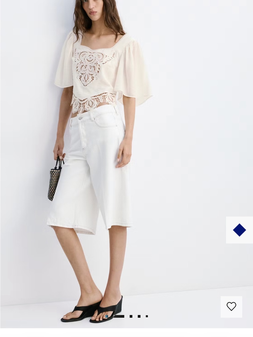 New 🥭 MANGO Lace Trim Flutter Sleeve Top in Ivory